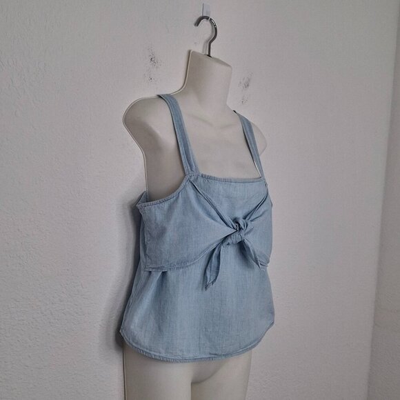 Madewell Denim Tank Top Sz 8P Tie Front 100% Cotton Boho Coastal Beach Cowgirl - Picture 3 of 11